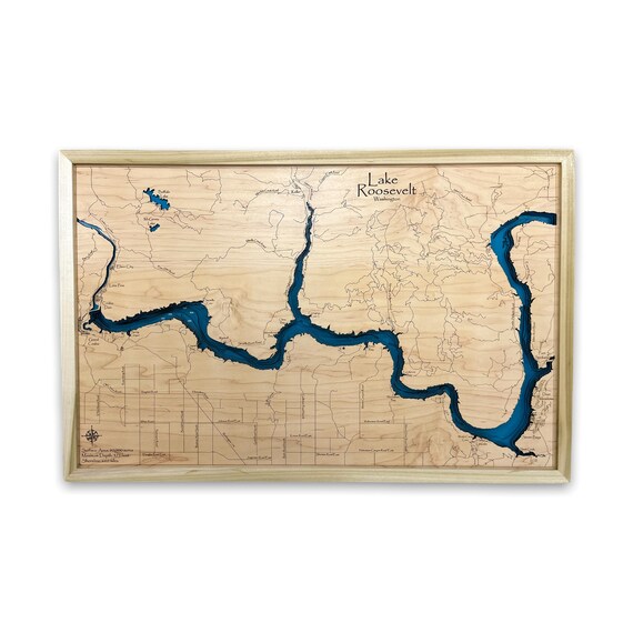Lake Roosevelt Lake House Decorcustom Wood Map Depth Map Etsy