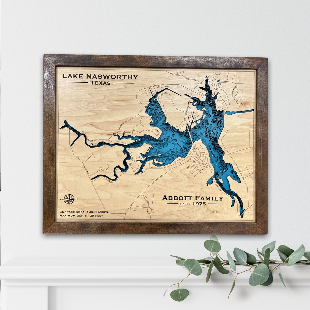 Lake Nasworthy Custom Lake Map Nautical Decor Lake House Decor Fishing
