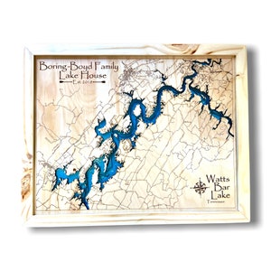 Watts bar lake, aangepaste houten kaart, dieptekaart, houten kaart, cadeau, kunst, Lake House Decor, Sign, Custom Lake Map, Cabin Lake Map, Lake House Art