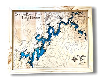 Watts bar lake, Custom Wood Map, depth map, wood map, gift, art, Lake House Decor, Sign, Custom Lake Map, Cabin Lake Map, Lake House Art