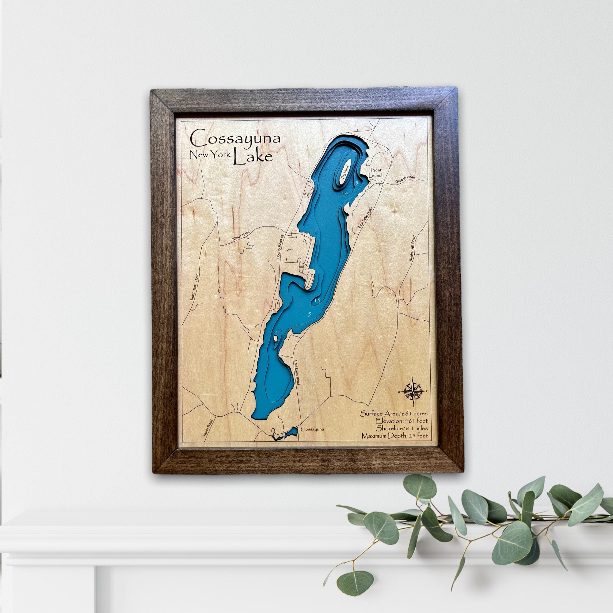 Cossayuna Lake Custom Lake Map Nautical Decor Lake House Etsy