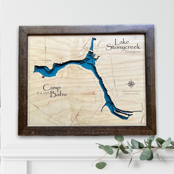 Lake Stonycreek Custom Lake Map Nautical Decor Lake Etsy