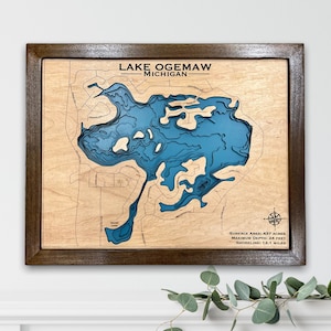 Ogemaw-See | Personalisierte Seekarte | Maritime Dekoration | Haus am See Dekor | Angelkarte | Hochzeitsgeschenk | See Karte | Landkarte aus Holz