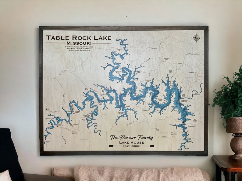 ANY LAKE Customized Wood Map, River or Coastline Wood Laser Engraved Map, Contour map, Lake house decor, 3D Custom Lake art, lake sign image 2