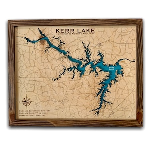 KERR LAKE, Mappa in legno personalizzata, Decorazione per case sul lago, Insegna, Mappa personalizzata del lago, Mappa della baita sul lago, Arte per case sul lago