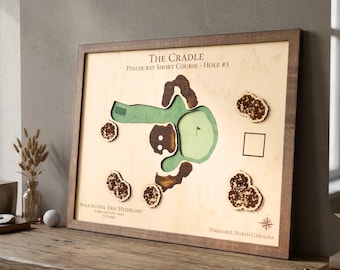 Custom Hole In One Golf Map – 3D Wooden Course Art Gift with Personalized Details single hole