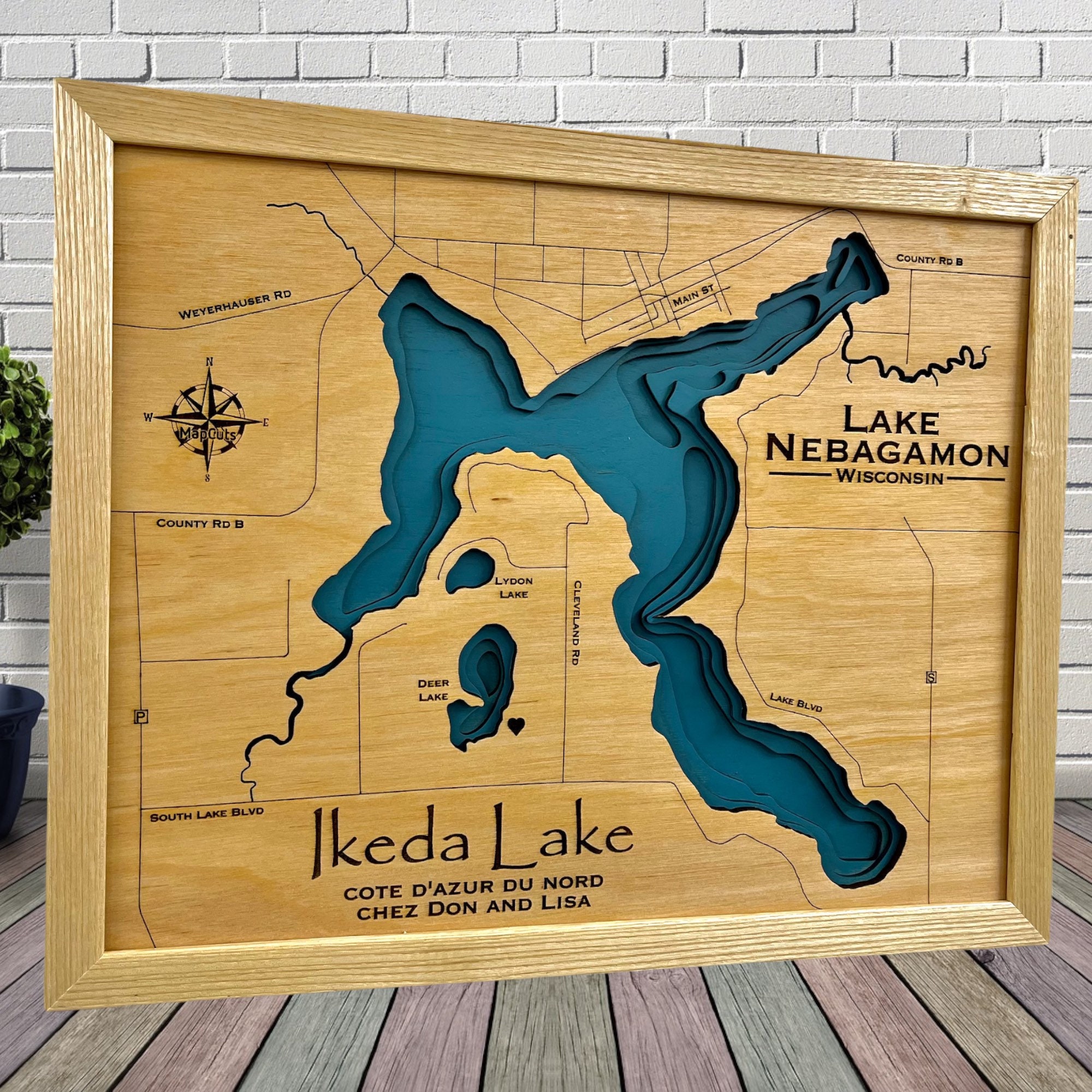 Lake Nebagamon Custom Wood Map Lake House Decor Lake Map Etsy