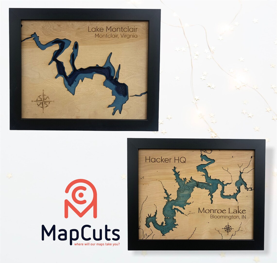 MONROE LAKE 3D Lake Depth Map Lake House Decor Personalized Etsy