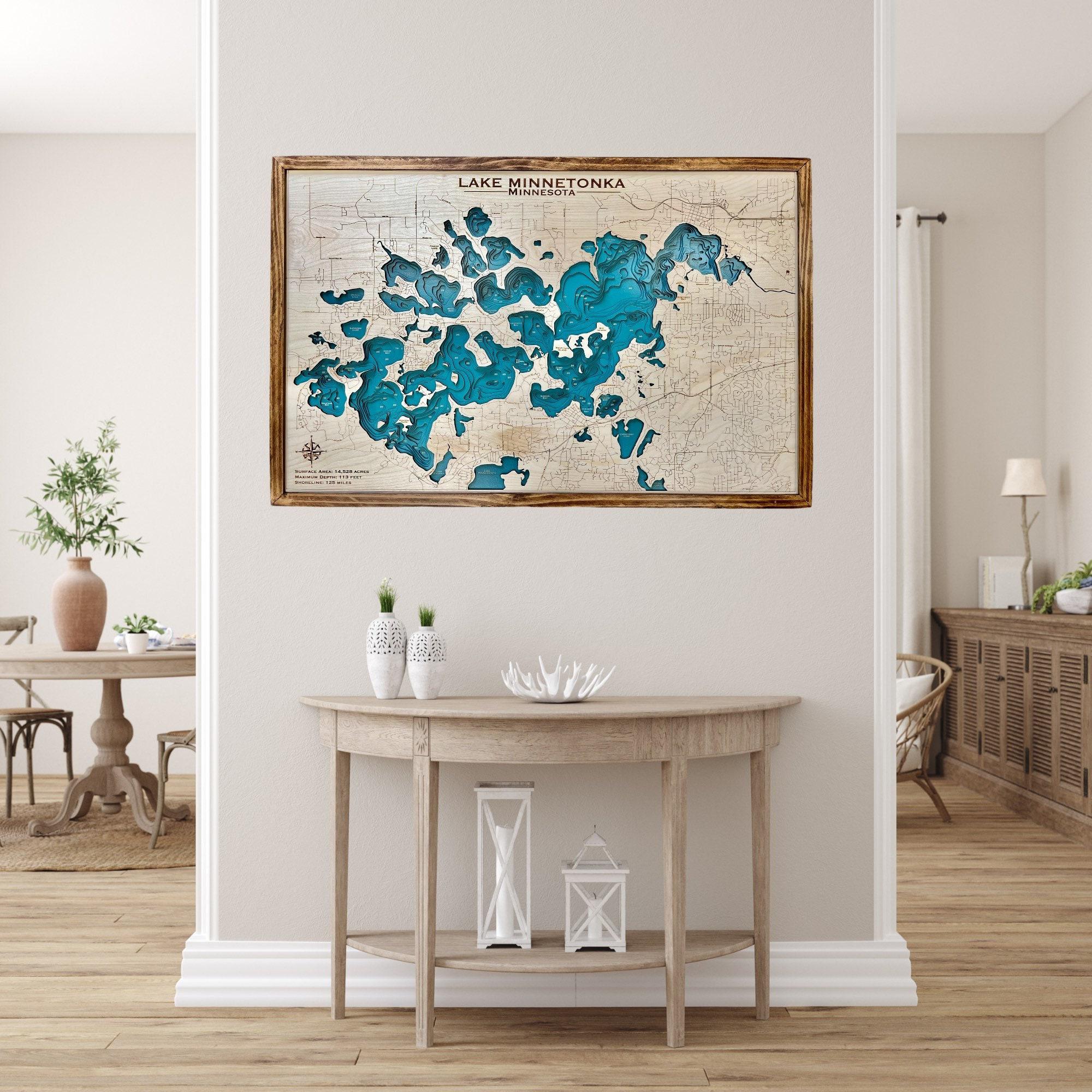 Lake Minnetonka Custom 3d Wood Map, Lake House Decor, Lake Map