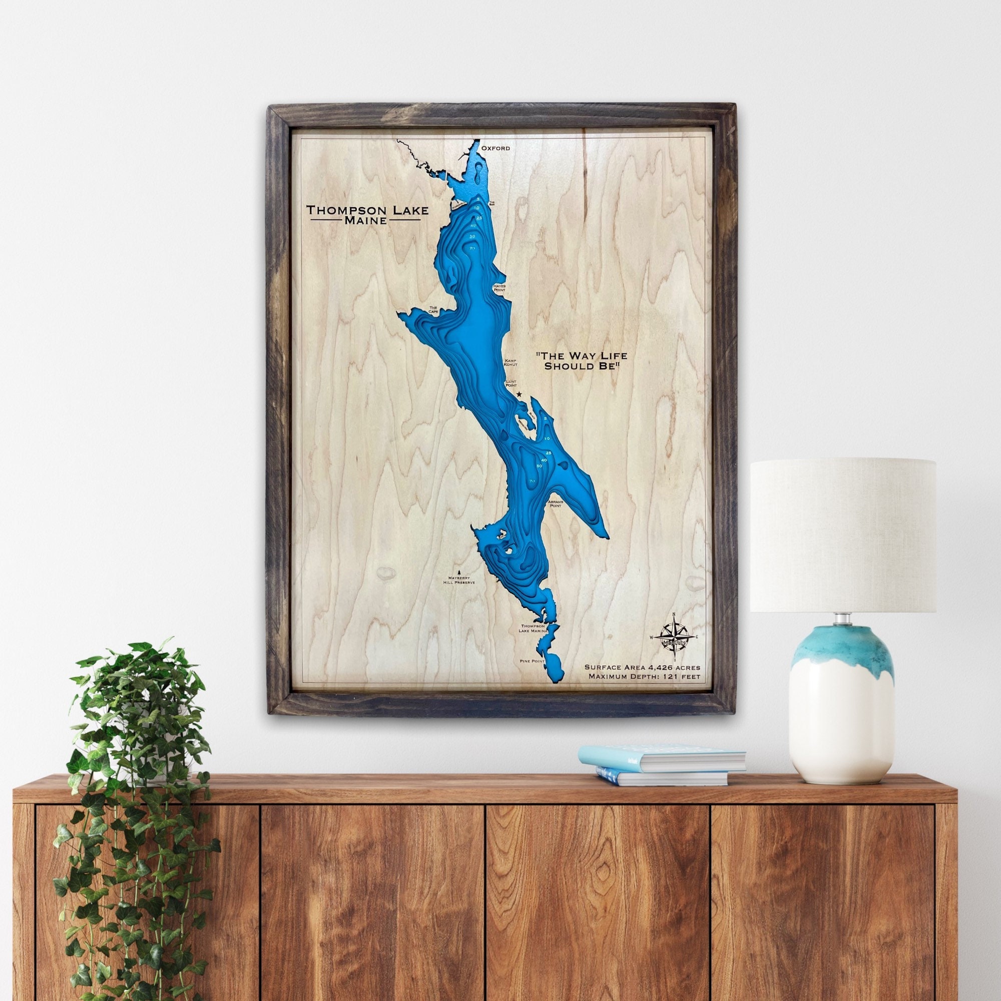 Thompson Lake Maine choose Your Design Custom Wood Map - Etsy