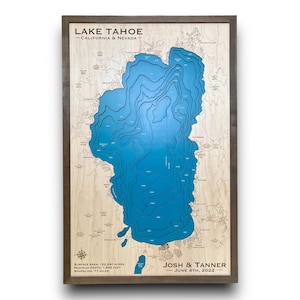 Lago Tahoe / Mappa del lago personalizzata / Decorazioni nautiche / Decorazioni per case sul lago / Mappa della pesca / Regalo di nozze / Mappa del lago / Regalo personalizzato