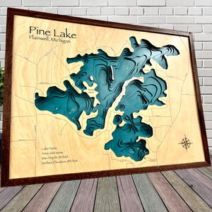 Pine Lake Choose Your Custom Design Custom Wood Map Lake - Etsy