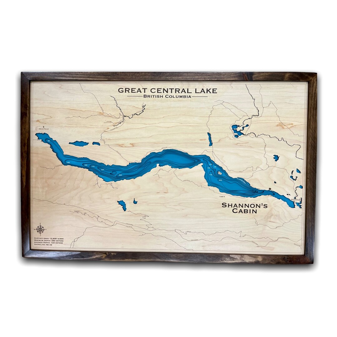 Great Central Lake, British Columbia choose Your Design Custom Wood Map