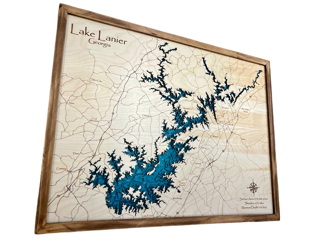 Lake Lanier Georgia Map Lake House Decor Lake Map Wood - Etsy