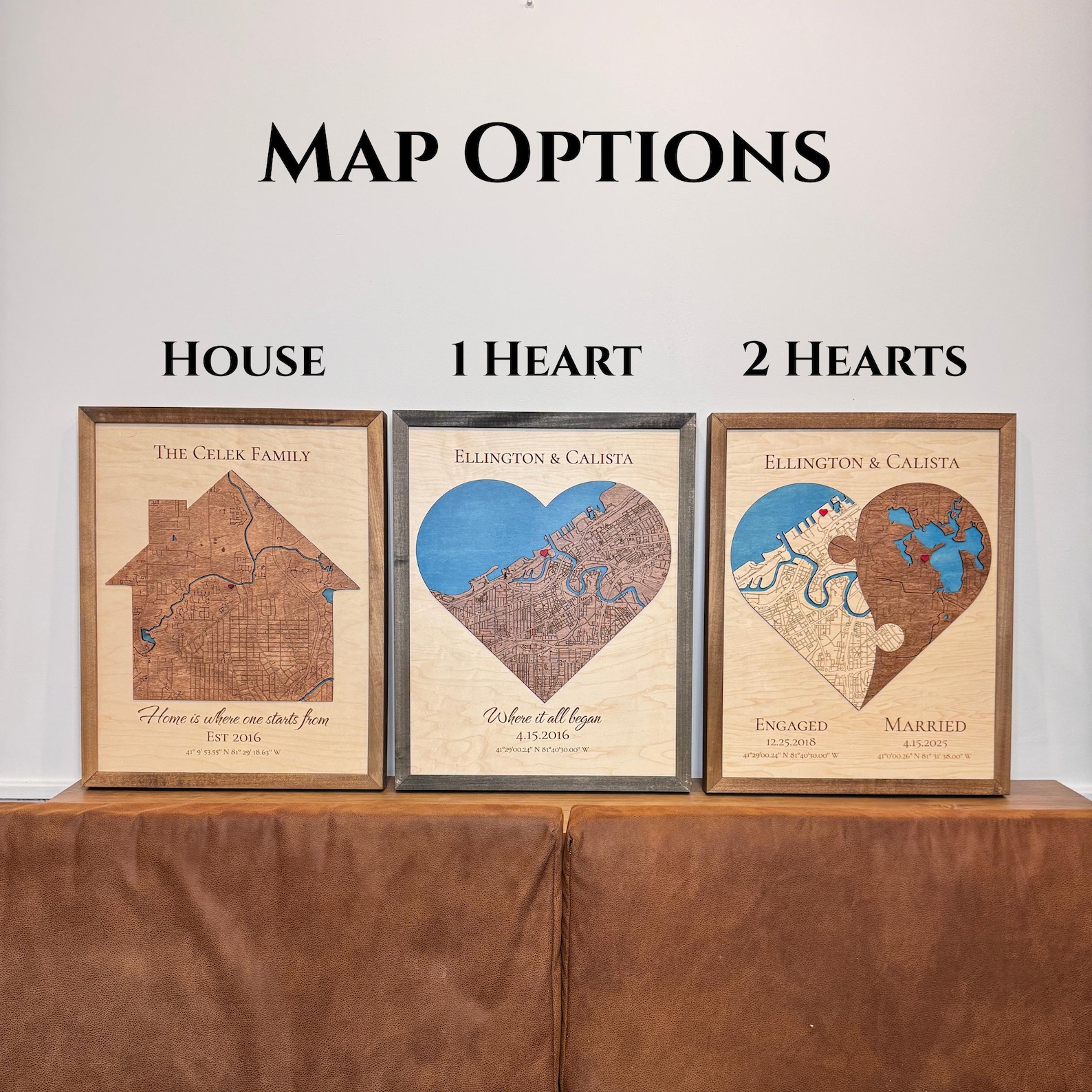 Wedding Gifts, Two Locations Heart Puzzle Map Wooden Framed Wall Art ...