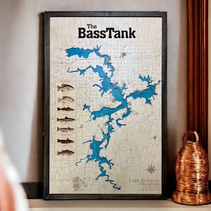 LAGO EUFAULA, Lago Eufaula, Mappa personalizzata del lago, decorazioni nautiche, decorazioni per case sul lago, mappa per la pesca, regalo di nozze unico, mappa del lago, mappa in legno