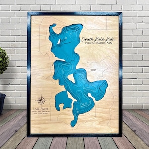 South Lake Lida, Custom Wood Map, Lake House Decor, Lake Map, Wood Lake Map, Custom lake map, Depth Map, Cabin Decor,