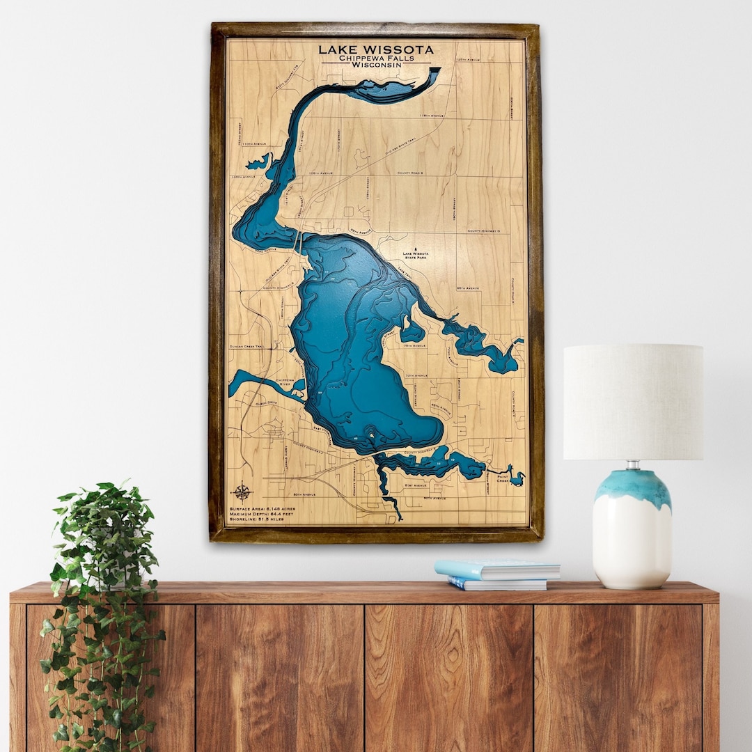 Lake Wissota, Wisconsin | Custom Lake Map | Nautical Decor | Lake House