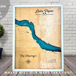Lake Pepin Minnisota Wisconsin, Custom Wood Map, Lake House Decor, Lake Map, Wood Lake Map, Custom lake map, Depth Map, Cabin Decor,
