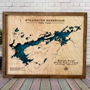 Stillwater-reservoir, kies je ontwerp op maat, aangepaste houten kaart, Lake House Decor, bord, aangepaste Lake-kaart, kaart Cabin Lake, Lake House-kunst
