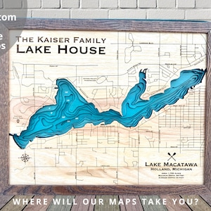 Lake Macatawa, Custom Wood Map, Lake House Decor, Sign, Custom Lake Map, Cabin Lake Map, Family Cabin Art, Lake House Art