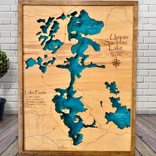 Upper Saranac Lake, Choose Your Custom Design, Custom Wood Map, Lake House Decor, Sign, Custom Lake Map, Cabin Lake Map, Lake House Art main image 3