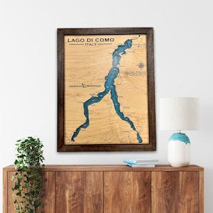 Lake Como, Custom Wood Map, 3D Wall Art, Contour Map Lake House Decor, Lake Map, Depth Map, Lake Gift, Lake House, Lake Art