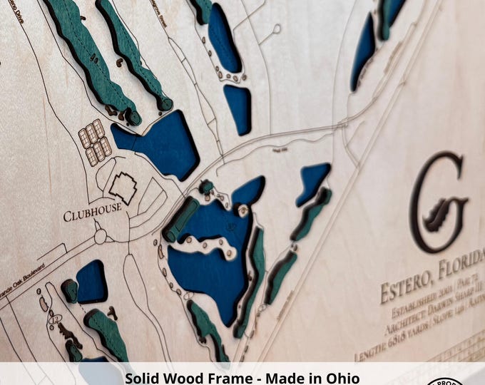 Golf Course Custom Map Laser Engraved Sign, Wooden Engraved Golf Course ...