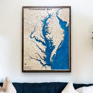 Chesapeake bay wall art, 3d Custom map | nautical decor | Lake house Decor | fishing map | wedding gift | Lake Map | wooden map