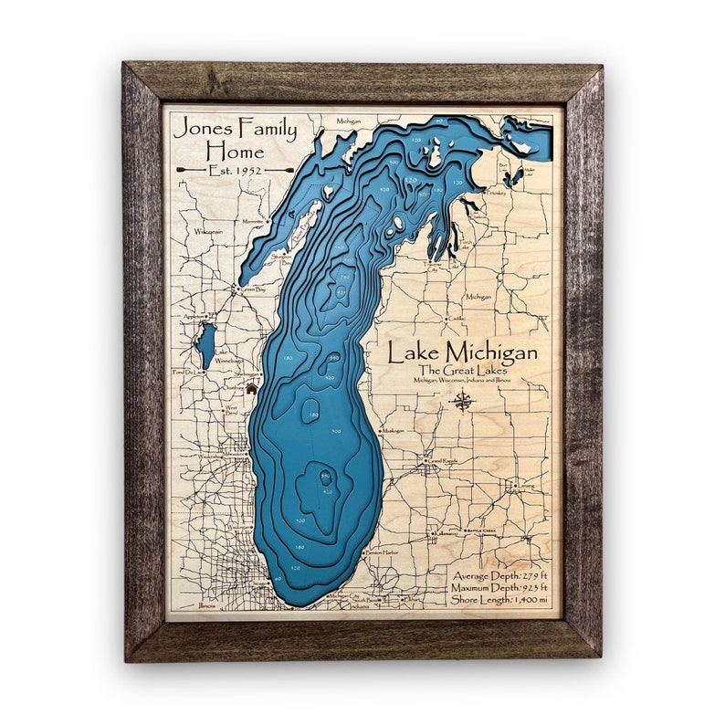 Lake Michigan 3d wood map
