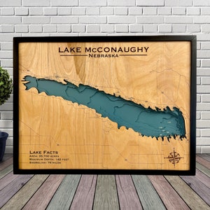 Lake McConaughty, Custom Wood Map, Lake House Decor, Sign, Custom Lake Map, Cabin Lake Map, Family Cabin Art, Lake House Art