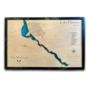 Lago Havasu, mappa in legno personalizzata, decorazioni per case sul lago, cartello, mappa del lago personalizzata, mappa della baita sul lago, arte per case sul lago