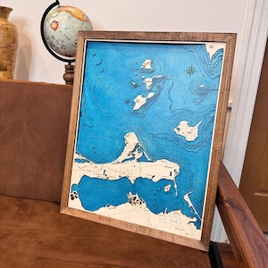 Carte personnalisée du lac | Décoration de lac 3D personnalisée | Plage côtière Rivière montagne Carte | topographie | Fête des pères | Fête des Mères Lake House Grands Lacs