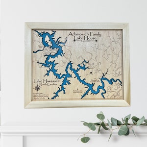 Lake Hiwassee, North Carolina | Custom Wood Map, Lake House Decor, Lake Map, Wood Lake Map, Custom lake map, Depth Map | choose your design