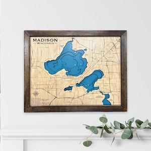 Lake Mendota, Wingrameer, Mononameer | Aangepaste meerkaart | nautisch decor | Huisdecoratie meer | viskaart | huwelijkscadeau | Kaart meer |