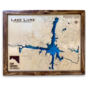 Lake Lure, Carolina del Nord, Decorazioni per case sul lago, Mappa in legno personalizzata, Decorazioni per case sul lago, Mappa personalizzata del lago, Mappa del lago in stile baita, Casa sul lago