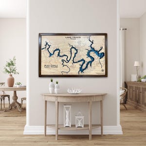 Lake Travis Custom Wood Map, Lake House Decor, Lake Map, Wood Lake Map, Custom lake map, Depth Map