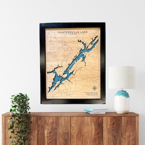 Lake Guntersville, Wood Map, Lake House Decor, Sign, Custom Lake Map, Cabin Lake Map, Lake House Art