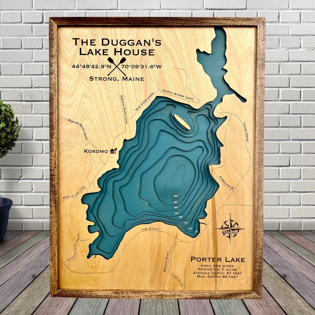 Porter Lake, Choose Your Custom Design, Custom Wood Map, Lake House