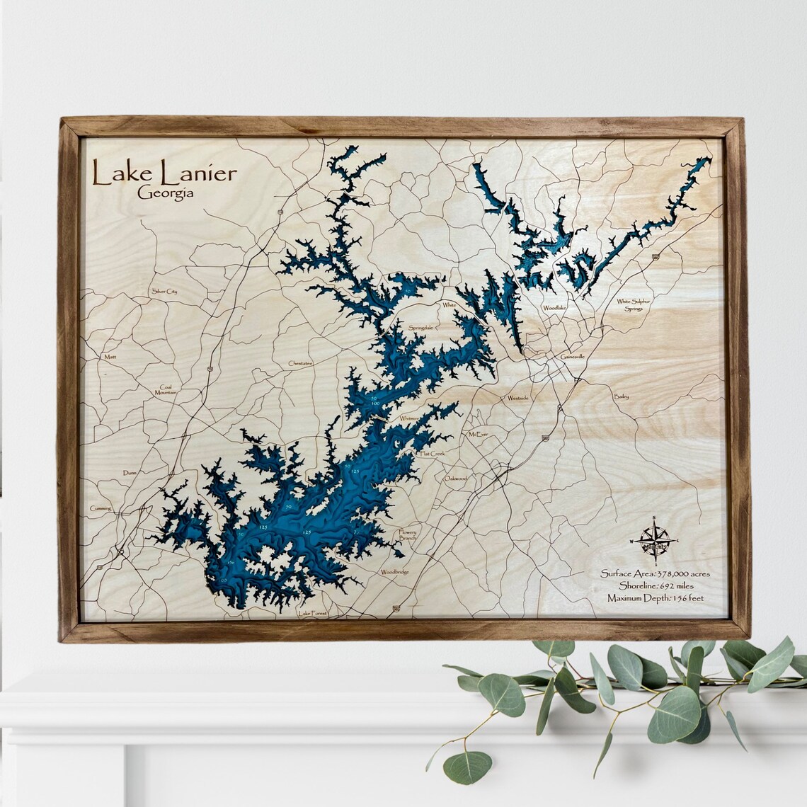 Lake Lanier Georgia Map Lake House Decor Lake Map Wood - Etsy