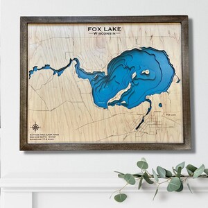 Fox Lake Custom 3d wood Map, Lake House Decor, Lake Map, Wood Lake Map, Custom lake map, Depth Map