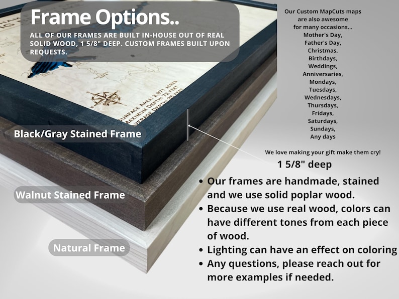 the frame options for the black / gray stained frame
