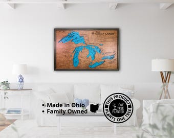 Custom 3D Lake Map: Stained Wood Topography Art