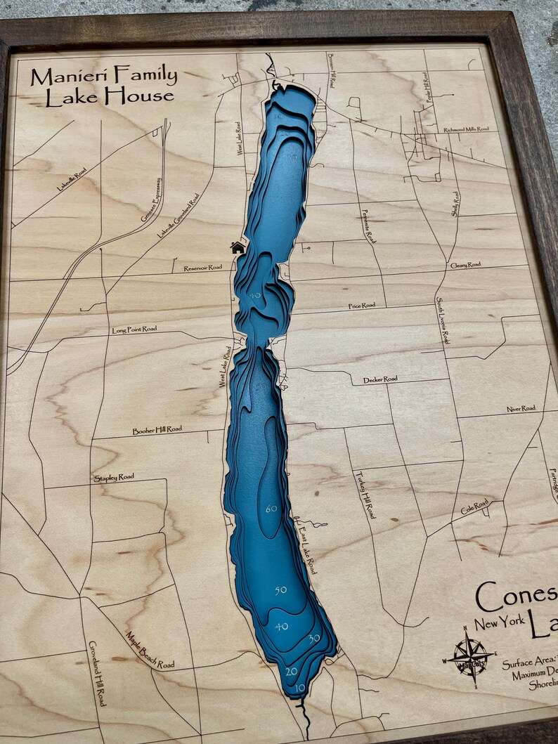 Conesus Lake Custom Lake Map Nautical Decor Lake House Etsy