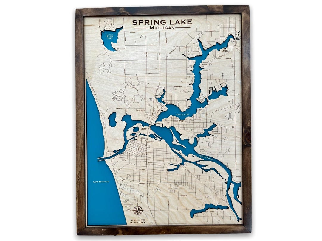 Spring Lake, Michigan, Lake House Decor, Custom Wood Map, Lake House ...