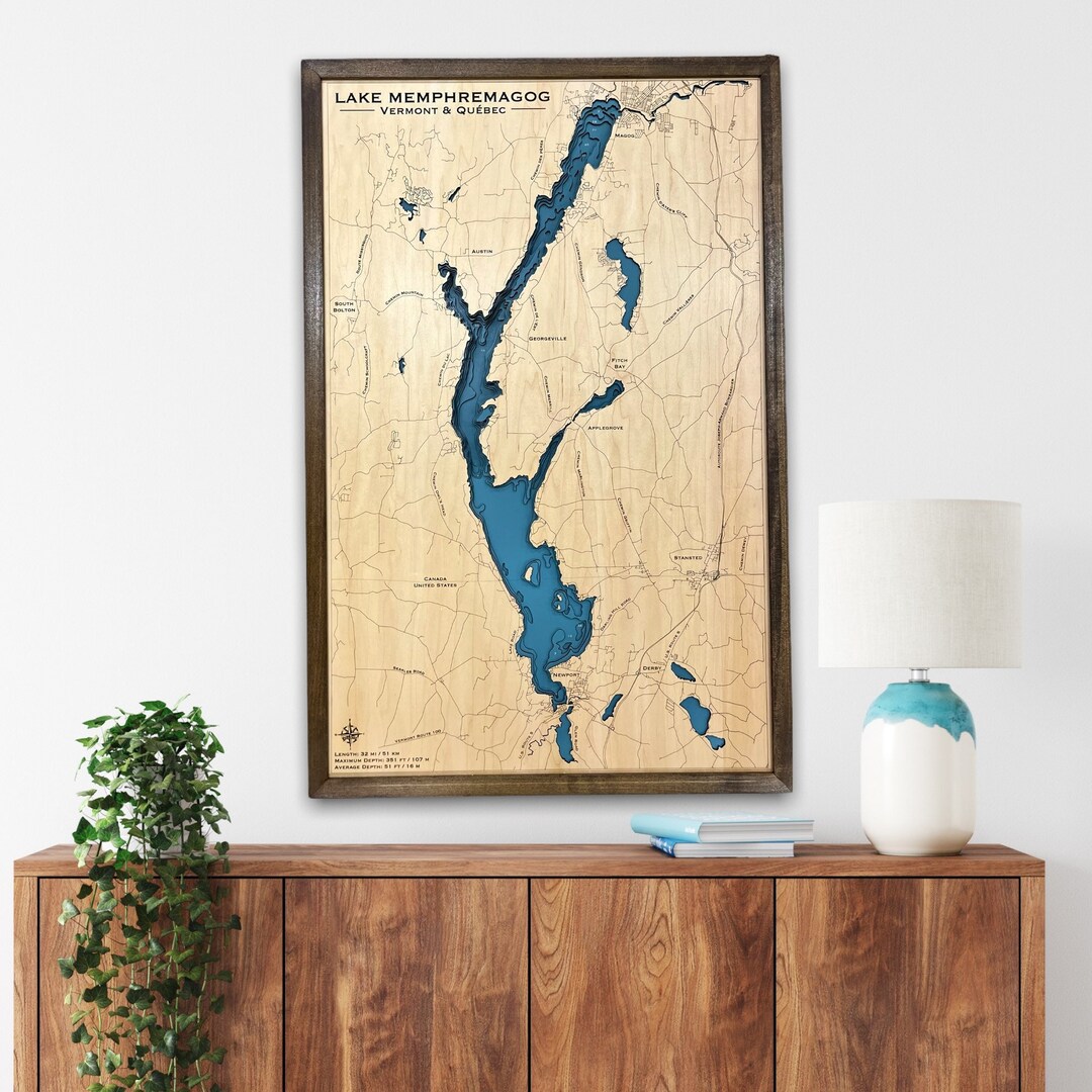 Lake Memphremagog Custom Lake Map Nautical Decor Lake House Decor