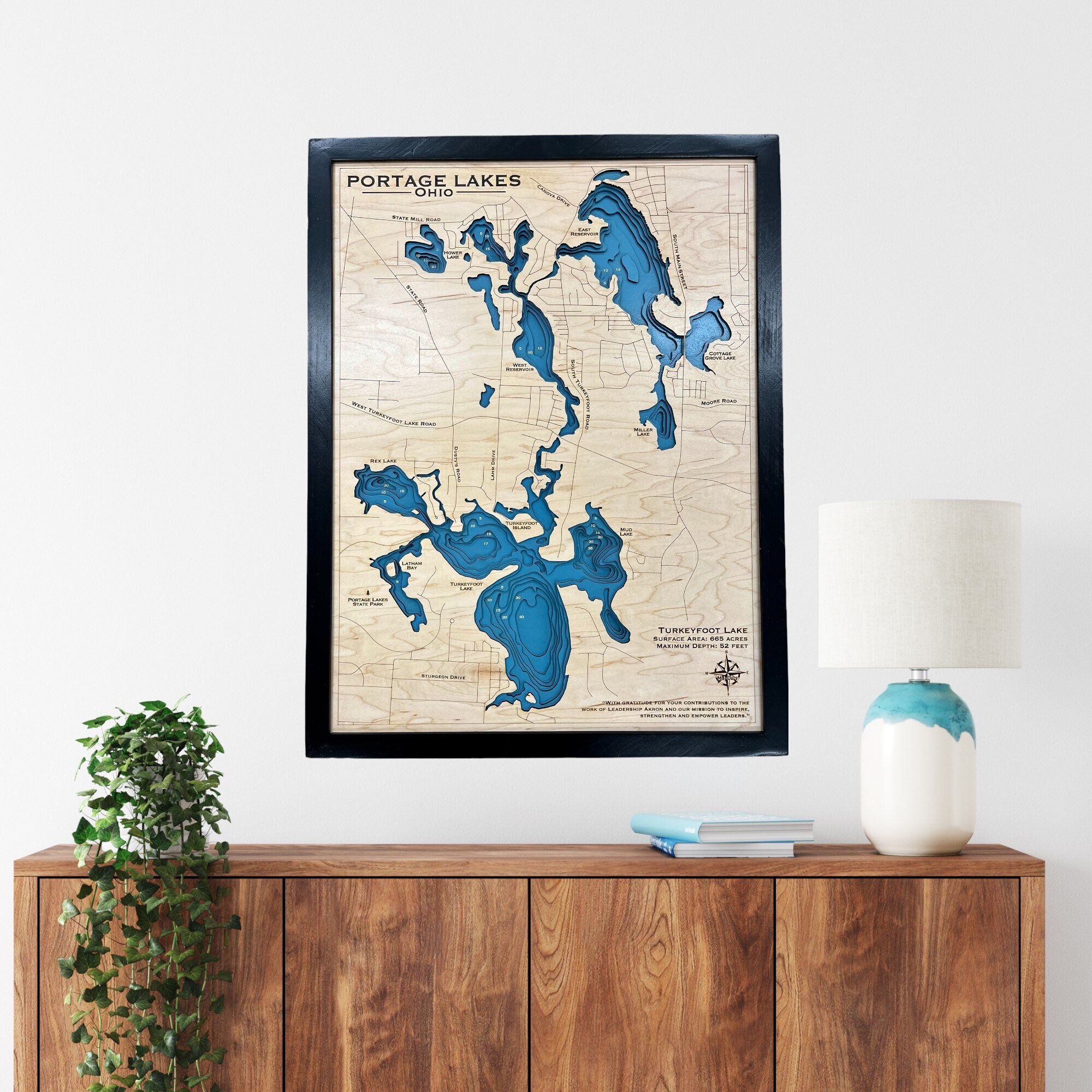 Portage Lakes Ohio Custom Wood Lake Map Choose Your Design Etsy
