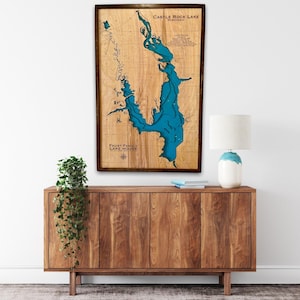 Castle Rock Lake, Custom Wood Map, 3D Wall Art, Contour Map Lake House Decor, Lake Map, Depth Map, Lake Gift, Lake House, Lake Art