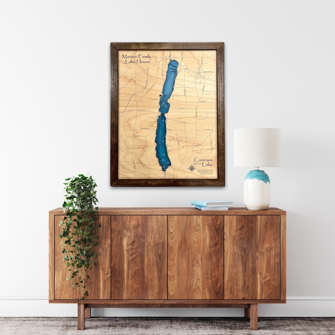 Conesus Lake Custom Lake Map Nautical Decor Lake House Etsy