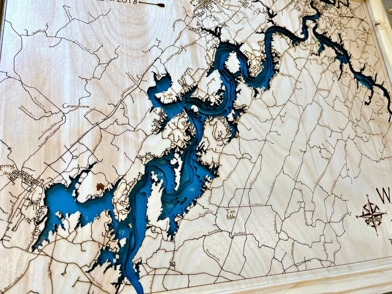 Watts Bar Lake Custom Wood Map Depth Map Wood Map Gift Etsy